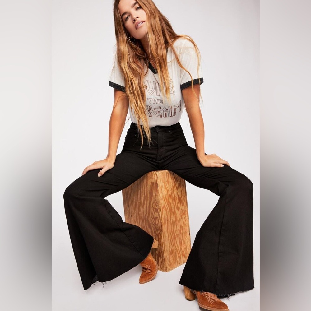 We The Free | Black Crvy Super High-rise Lace-up Flare Jeans Size 25